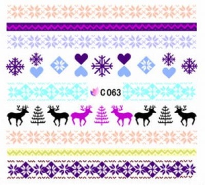 C063. Naklejki wodne do paznokci - zimowe świąteczne