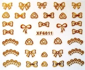 Złote naklejki na paznokcie kokardki XF6011