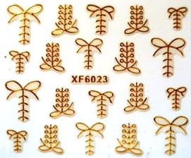 Naklejki na paznokcie złote sznurówki z kokardką XF6023
