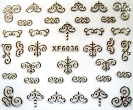 Naklejki na paznokcie srebrne ornamenty XF6036