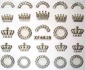 Naklejki na paznokcie srebrne korony XF6039