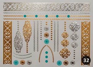 TATUAŻE ZMYWALNE DO OZDABIANIA CIAŁA METALICZNE WODOODPORNE 21 X 15 CM